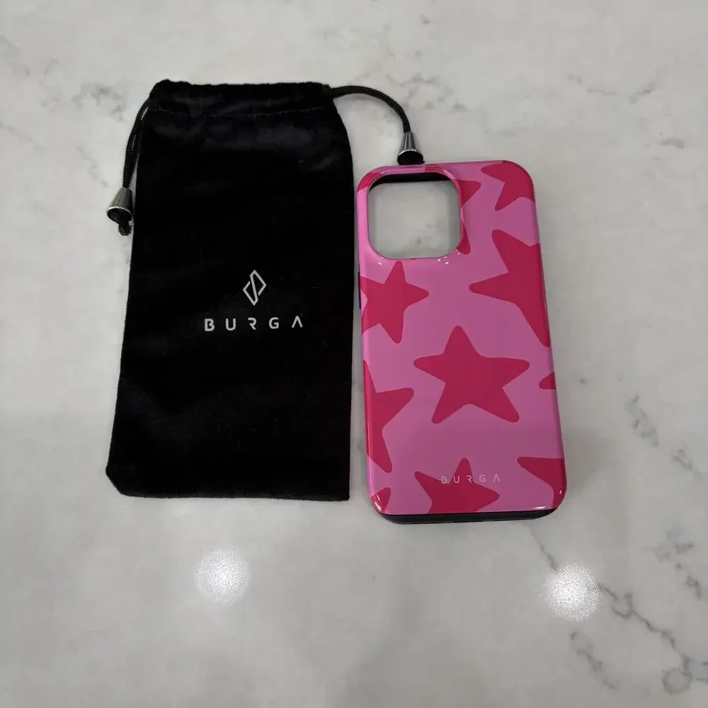 Burga Apple iPhone 13 Pro Case With Pouch Pink Stars